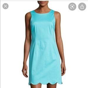 Southern Tide Charleston Aqua Blue Sheath Dress‎ Mini Scalloped Hemline Size 0